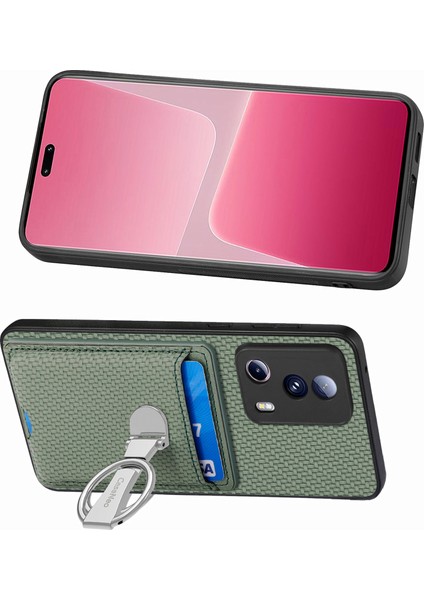 C1-9 Xiaomi 13 Lite Kılıf Pu+Tpu+Pc Kickstand Telefon Kapağı Karbon Fiber Doku-Yeşil (Yurt Dışından) indirimleri