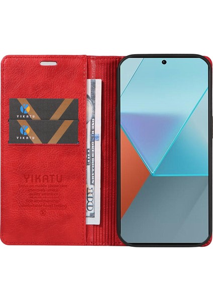 Xiaomi Redmi Note 13 Pro 5g Cep Telefonu Kılıfları Manyetik Kapaklı Cüzdan Kapağı-Kırmızı (Yurt Dışından)