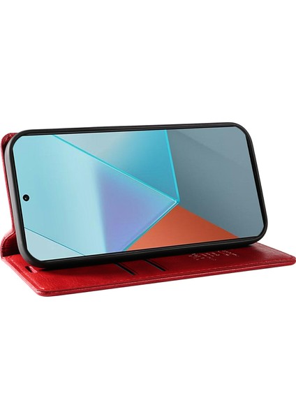 Xiaomi Redmi Note 13 Pro 5g Cep Telefonu Kılıfları Manyetik Kapaklı Cüzdan Kapağı-Kırmızı (Yurt Dışından)