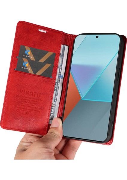 Xiaomi Redmi Note 13 Pro 5g Cep Telefonu Kılıfları Manyetik Kapaklı Cüzdan Kapağı-Kırmızı (Yurt Dışından)