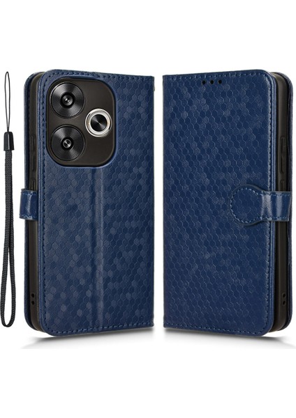 Xiaomi Poco F6 5g Deri Kılıf 3 Kart Tutucu Yuvaları Nokta Desenli Telefon Kapağı-Koyu Mavi (Yurt Dışından)