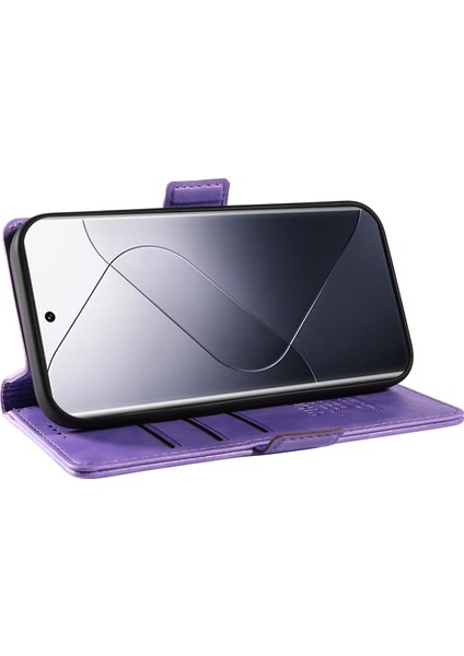 Xiaomi 14 Pro Için Cüzdan Kılıf Litchi Doku Pu Deri Koruyucu Telefon Kapağı-Mor (Yurt Dışından) modelleri