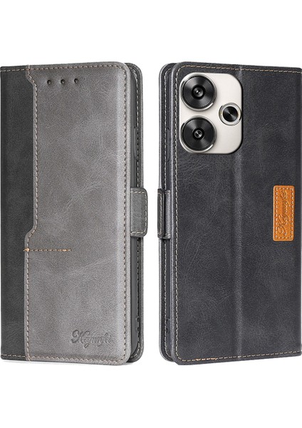 Xiaomi Poco F6 5g Kılıf Renk Ekleme Deri Damla Korumalı Telefon Kılıfı - Cüzdan-Siyah+Gri (Yurt Dışından)