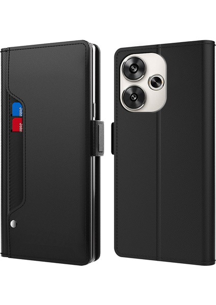 Xiaomi Poco F6 5g Kılıf Pu Deri Kart Tutucu Makyaj Aynası Telefon Kapağı-Siyah (Yurt Dışından)