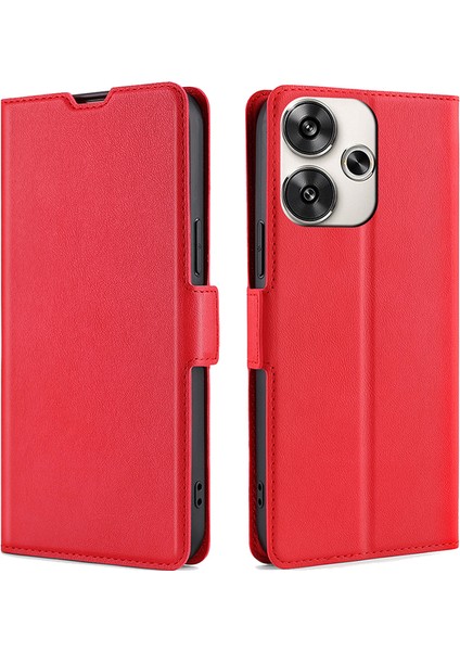 Xiaomi Poco F6 5g Kılıf Pu Deri Manyetik Toka Standı Tpu Iç Kabuk Telefon Kapağı-Kırmızı (Yurt Dışından)