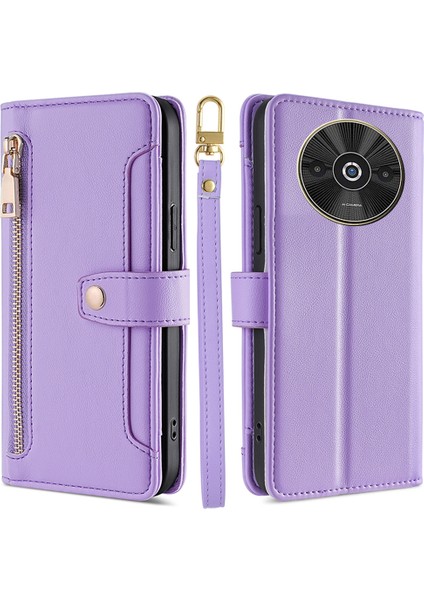 Xiaomi Poco C61 4g Crossbody Telefon Kılıfı Cüzdan Fermuarlı Cep Deri Kapak-Mor (Yurt Dışından)