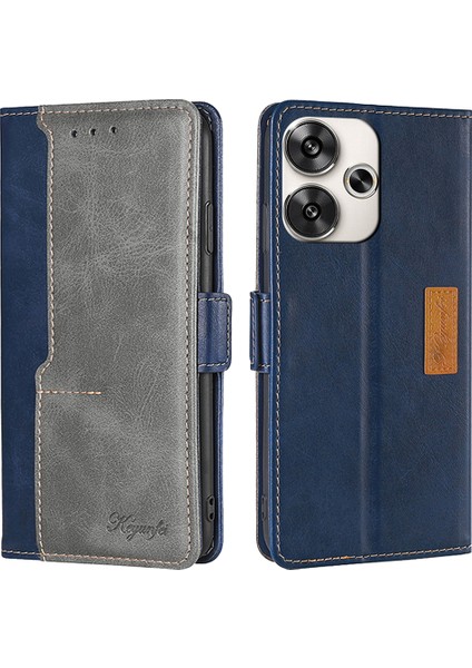 Xiaomi Poco F6 5g Kılıf Için Renk Ekleme Deri Damla Korumalı Telefon Kapağı Cüzdan-Mavi + Gri (Yurt Dışından)