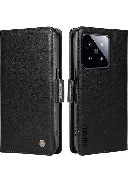Xiaomi 14 Pro Için Cüzdan Kılıf Litchi Doku Pu Deri Koruyucu Telefon Kapağı-Siyah (Yurt Dışından)