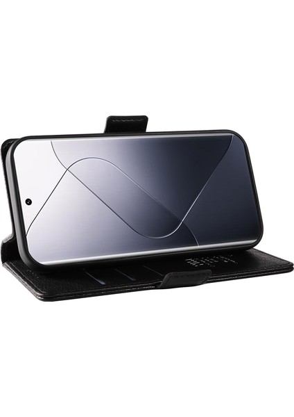 Xiaomi 14 Pro Için Cüzdan Kılıf Litchi Doku Pu Deri Koruyucu Telefon Kapağı-Siyah (Yurt Dışından) modelleri