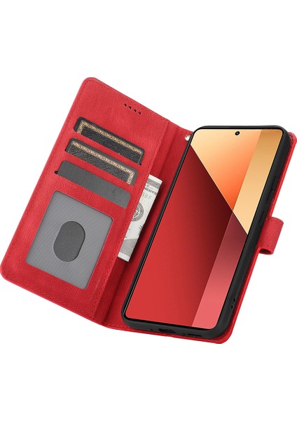Xiaomi Redmi Note 13 4g Cüzdan Kılıfları Anti-Drop Deri Telefon Kapağı-Kırmızı (Yurt Dışından)