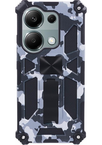 Xiaomi Redmi Için Not 13 Pro 4gcover Kamuflaj Cep Telefonu Koruyucu Kabuk Kickstand Telefon Kılıfı-Siyah (Yurt Dışından)