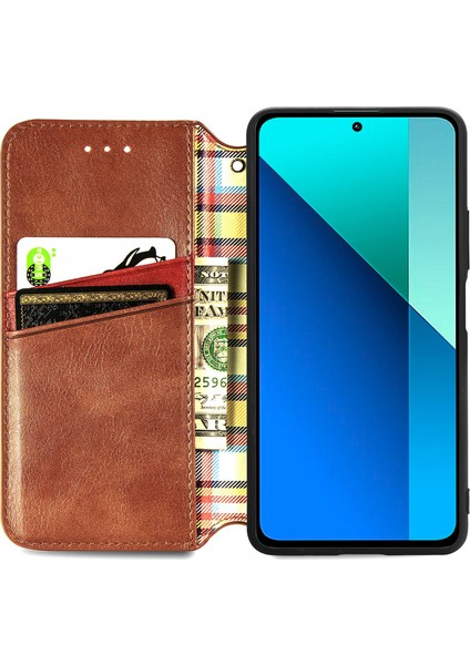 Xiaomi Redmi Note 13 4g Cüzdan Kapağı Baskılı Eşkenar Dörtgen Deri Telefon Kılıfı-Kahverengi (Yurt Dışından) fırsatları