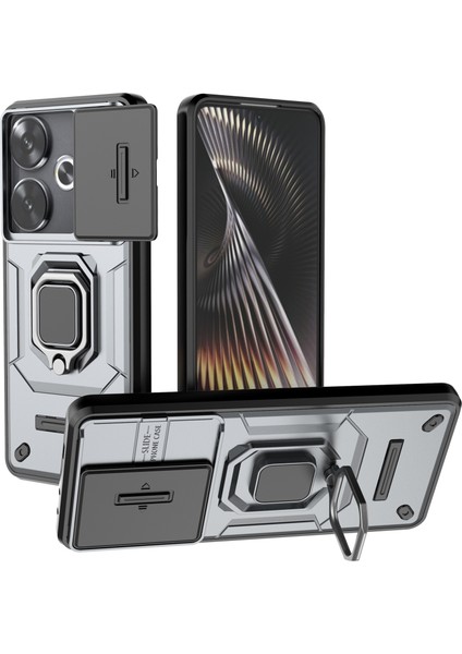 Xiaomi Poco F6 5g Kılıf Kickstand Pc+Tpu Telefon Kapağı Sürgülü Lens Koruması-Gri (Yurt Dışından)