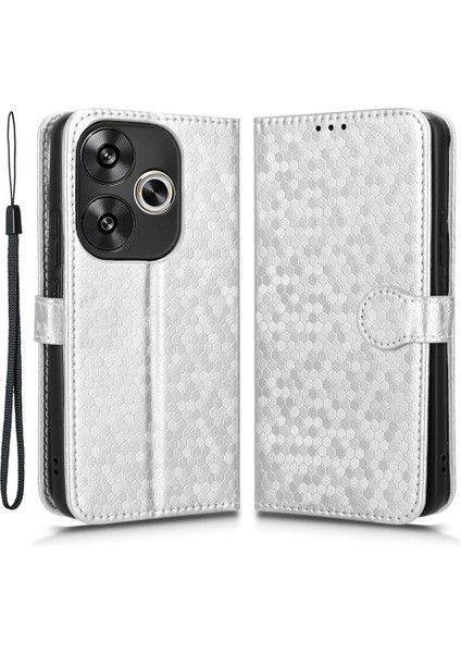 Xiaomi Poco F6 5g Deri Kılıf 3 Kart Tutucu Yuvaları Nokta Desenli Telefon Kapağı-Gümüş (Yurt Dışından)