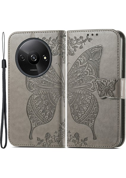 Xiaomi Poco C61 4g Cep Telefonu Standı Kılıfı Baskılı Desen Pu Deri Telefon Kapağı-Gri (Yurt Dışından)