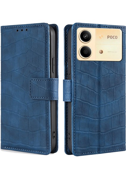 Xiaomi Redmi Note 13R Pro 5g Cüzdan Kılıf Timsah Dokulu Deri Telefon Kapağı-Mavi (Yurt Dışından)
