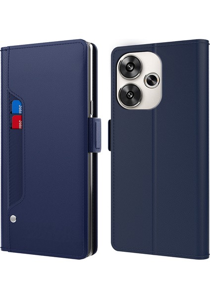 Xiaomi Poco F6 5g Kılıf Pu Deri Kart Tutucu Makyaj Aynası Telefon Kapağı-Mavi Için (Yurt Dışından)