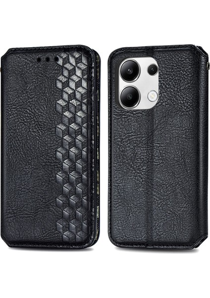 Xiaomi Redmi Note 13 4g Cüzdan Kapağı Baskılı Eşkenar Dörtgen Deri Telefon Kılıfı-Siyah (Yurt Dışından)