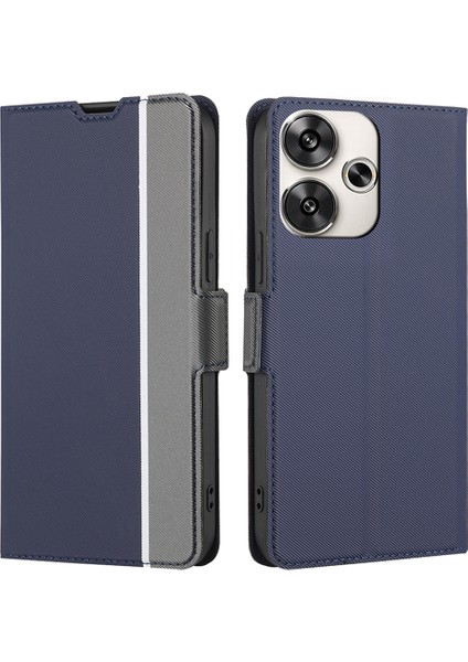 Xiaomi Poco F6 5g Kılıf Kart Tutucu Dimi Doku Deri Çevirme Telefon Kapağı-Mavi (Yurt Dışından)