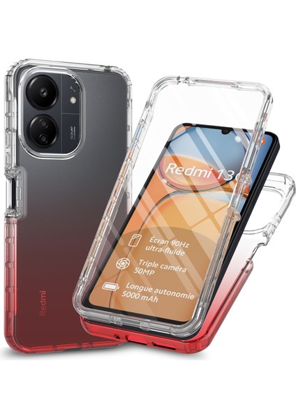 Xiaomi Redmi Için 13C 4G/13C 5g Telefon Kılıfı 3'ü 1 Arada Pc + Pet Ekran Koruyucu ile Tpu Koruyucu Kapak Dereceli Kırmızı (Yurt Dışından)