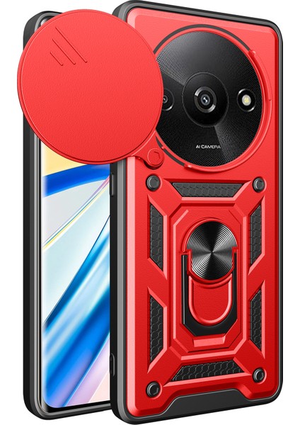 Xiaomi Redmi A3 Telefon Arka Kılıf Kamera Koruma Pc+Tpu Çizilmeye Dayanıklı Kapak-Kırmızı (Yurt Dışından)