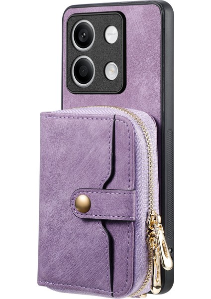 Xiaomi Redmi Note 13 4g Kılıf Fermuarlı Cüzdan Deri+Tpu+Pc Telefon Kılıfı Çapraz Askılı-Mor (Yurt Dışından)