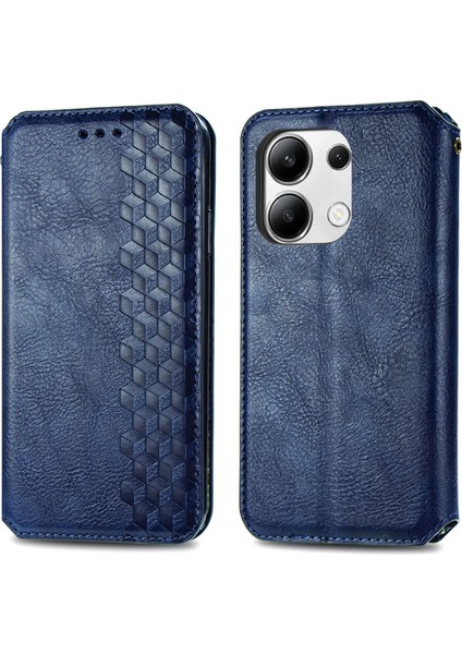 Xiaomi Redmi Note 13 4g Cüzdan Kapağı Baskılı Eşkenar Dörtgen Deri Telefon Kılıfı-Mavi (Yurt Dışından)