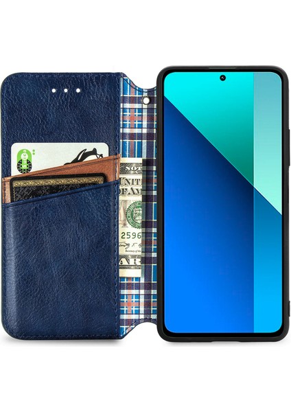 Xiaomi Redmi Note 13 4g Cüzdan Kapağı Baskılı Eşkenar Dörtgen Deri Telefon Kılıfı-Mavi (Yurt Dışından) fırsatları