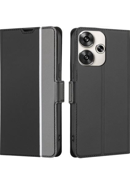Xiaomi Poco F6 5g Kılıf Kart Tutucu Dimi Doku Deri Flip Telefon Kapağı-Siyah (Yurt Dışından)