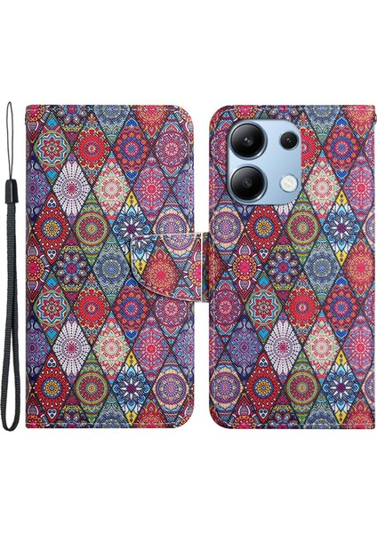 Xiaomi Redmi Note 13 4g Kılıf Için Pu Deri Standı Cüzdan Telefon Kapak Desen Baskı-Kaleydoskop (Yurt Dışından)