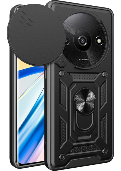 Xiaomi Redmi A3 Telefon Arka Kılıf Kamera Koruma Pc+Tpu Çizilmeye Dayanıklı Kapak-Siyah (Yurt Dışından)