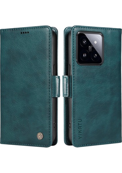 Xiaomi 14 Pro Için Cüzdan Kılıf Litchi Doku Pu Deri Koruyucu Telefon Kapağı-Mavi (Yurt Dışından)