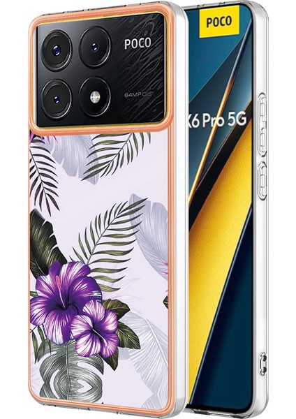Xiaomi Poco X6 Pro 5g Elektroliz Kaplama Kılıf, Mermer Desenli-Mor Çiçek (Yurt Dışından)