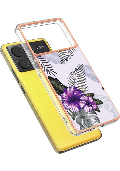 Xiaomi Poco X6 Pro 5g Elektroliz Kaplama Kılıf, Mermer Desenli-Mor Çiçek (Yurt Dışından)