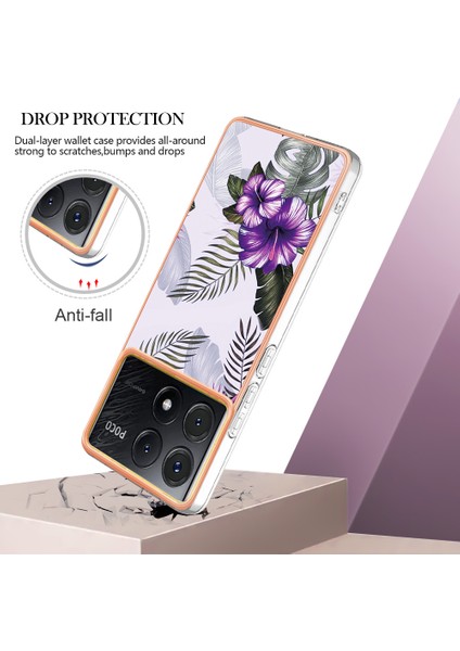 Xiaomi Poco X6 Pro 5g Elektroliz Kaplama Kılıf, Mermer Desenli-Mor Çiçek (Yurt Dışından)