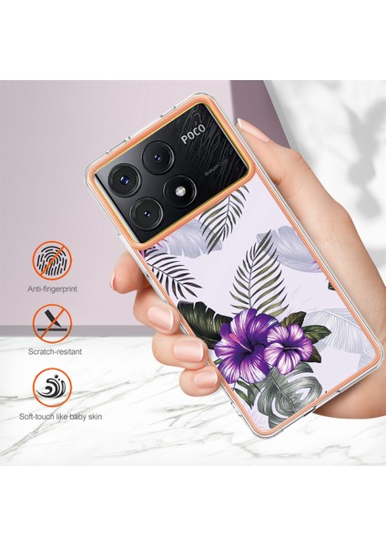 Xiaomi Poco X6 Pro 5g Elektroliz Kaplama Kılıf, Mermer Desenli-Mor Çiçek (Yurt Dışından)
