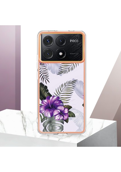 Xiaomi Poco X6 Pro 5g Elektroliz Kaplama Kılıf, Mermer Desenli-Mor Çiçek (Yurt Dışından)