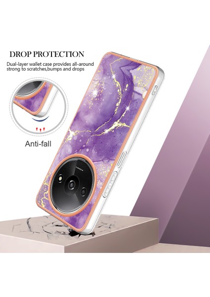 Xiaomi Poco C61 4g Kılıf Mermer Desenli Imd Tpu Telefon Kapağı-Mor 002 (Yurt Dışından)