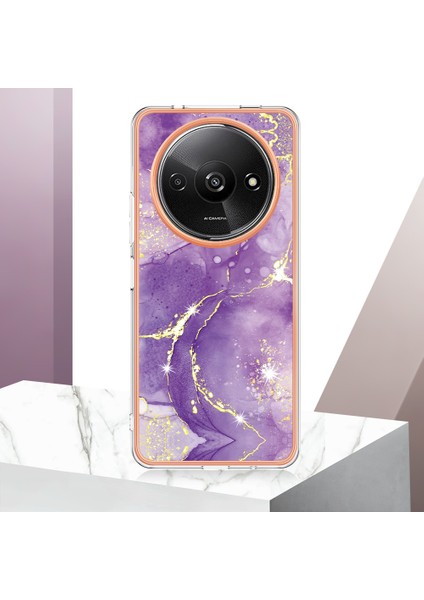 Xiaomi Poco C61 4g Kılıf Mermer Desenli Imd Tpu Telefon Kapağı-Mor 002 (Yurt Dışından)