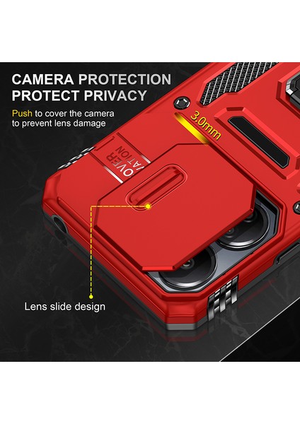Armor Serisi Xiaomi Redmi 13C 4G/13C 5g Kaydırmalı Kamera Kapaklı Telefon Kılıfı-Kırmızı (Yurt Dışından) indirimleri