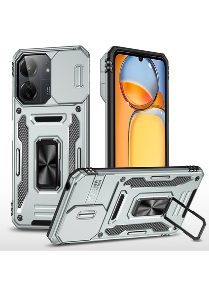 Xiaomi Redmi 13C 4G/13C 5g Slayt Kamera Kapaklı Telefon Kılıfı-Gri Için Armor Serisi (Yurt Dışından)