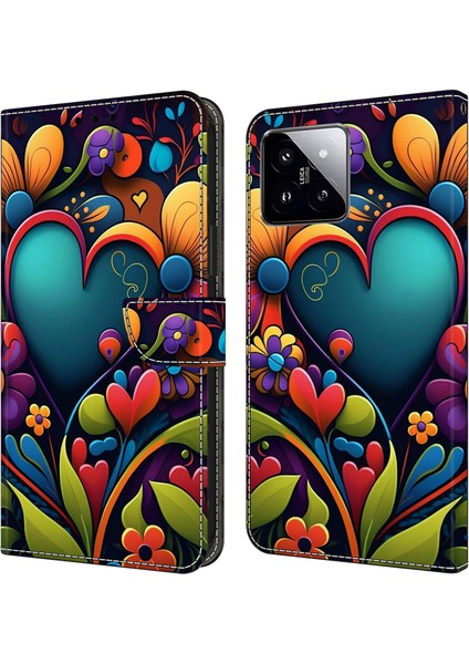 Xiaomi 14 Cüzdan Kılıf Desen Baskı Pu Deri Telefon Kapağı-Boya Çiçek Için (Yurt Dışından)