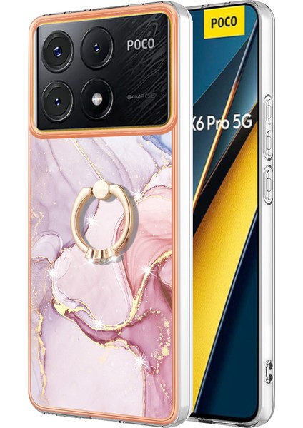 Xiaomi Poco X6 Pro 5g Mermer Desenli Telefon Kılıfı Için Kickstand-Gül Altın 005 (Yurt Dışından)