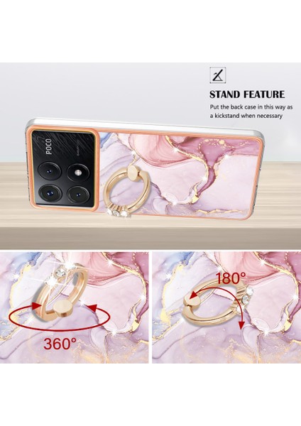 Xiaomi Poco X6 Pro 5g Mermer Desenli Telefon Kılıfı Için Kickstand-Gül Altın 005 (Yurt Dışından)