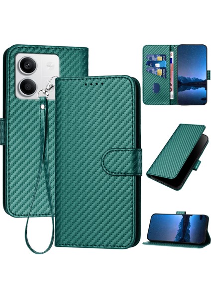 Xiaomi Redmi Için Not 13 5g Kılıf Tpu + Pu Deri Telefon Koruyucu Kabuk Karbon Fiber Doku-Siyahımsı Yeşil (Yurt Dışından)