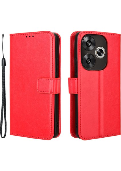 Xiaomi Poco F6 5g Kılıf Bilek Kayışı Crazy Horse Doku Manyetik Toka Telefon Kapağı-Kırmızı (Yurt Dışından)