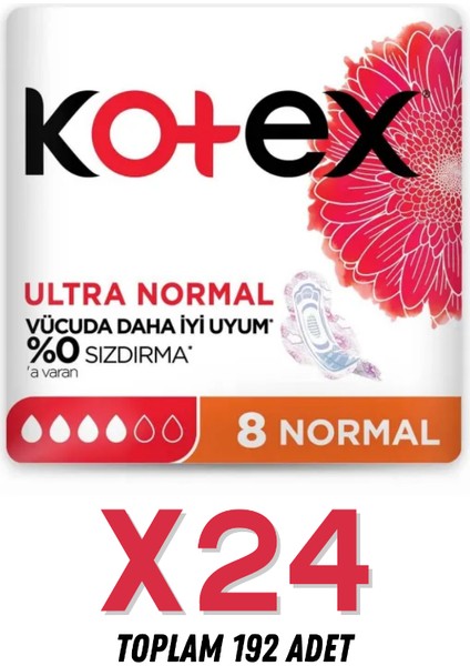 Ultra Normal 8'li Paket x 24 Adet (1 Koli) Hijyenik Ped %0 Sızdırma