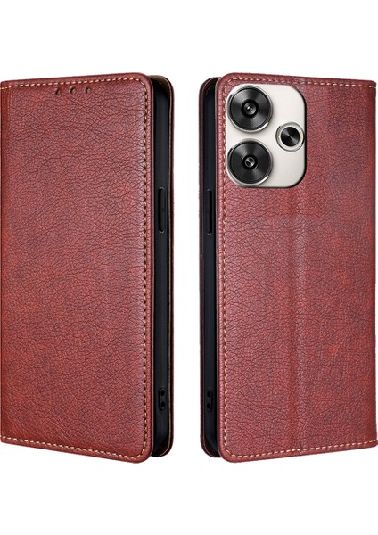 Xiaomi Poco F6 5g Telefon Kılıfı Deri Folio Kapak Mobil Aksesuarları -Kahverengi (Yurt Dışından)