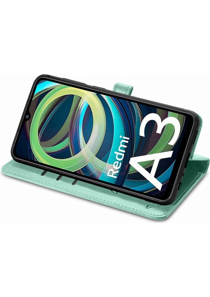 Xiaomi Redmi Için A3 Kılıf Sevimli Kedi Köpek Baskılı Pu Deri Flip Telefon Kapağı-Yeşil (Yurt Dışından) modelleri