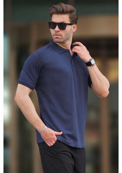Lacivert Overfit Kısa Kollu Polo Yaka Erkek Tişört 7029